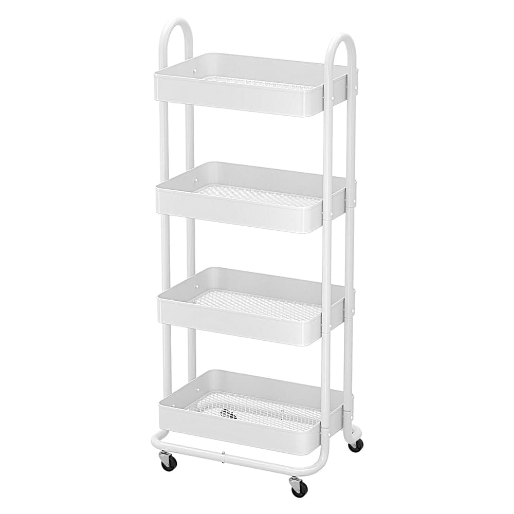 Artiss Storage Trolley Kitchen Cart 4 Tiers Rack Shelf Frame Organiser White thumbnail 3