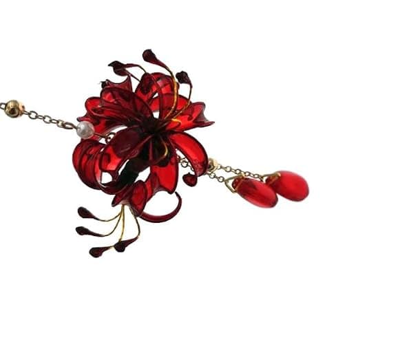 MIAO WU 1Pair Handmade Women Lycoris radiata Flower Earring, Ancient Hanfu Kimono Jewelry Eardrop,Artificial Ear Dangle Drop for Bridal Wedding Party Cosplay Decorations thumbnail 6