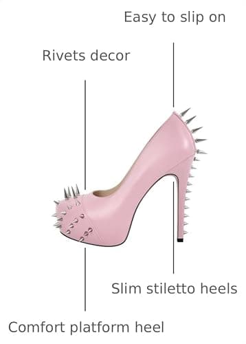 richealnini Women's Platform Pumps with Rivets Heel Slip On Studded Stiletto High Heels Wedding Shoes thumbnail 3