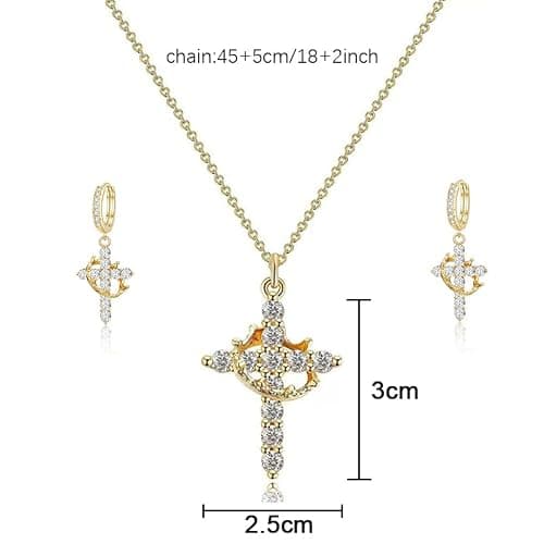ZHDHDQ Crown Cross Necklace Earring Set for Women,Diamond Dainty 14k Gold Plated Cubic Zirconia Pendant Necklaces and Earring,Trendy Waterproof Non Tarnish Faith Jewelry First Communion Necklace thumbnail 4