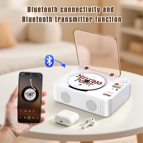 CTDZLED Portable CD Player with Bluetooth, 2600mAh Battery, USB & AUX, Dual 3W Speakers, Remote Control – for Seniors, Nostalgia Gift, Home Party (White) thumbnail 3