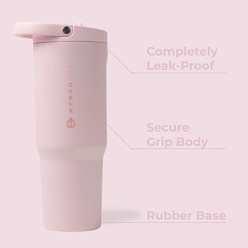 HydroJug Sport - Stainless Steel Tumbler with Straw, Vacuum Insulated, 40oz Leakproof Water Bottle, Ergonomic Design, Reusable, Dishwasher Safe, Rubber Base, Durable for Gym or Outdoors, Pink Sand thumbnail 3