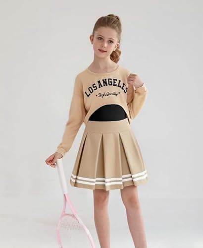 Yhnslsf Girls Fall Outfits 2/3 Piece Girl Clothes Letter Print Long Sleeve Sweatshirt Pleated Skirt Sets for Kids Teen 5-14T thumbnail 3