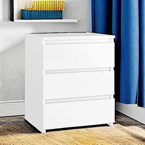 FOTOSOK White Nightstand with 3 Drawers, White Bedside Table Night Stand for Bedroom with Cut-Out Handle, Sofa Side Table 3 Drawer Nightstand for Bedroom, 17.7W*15D*21.7H thumbnail 6