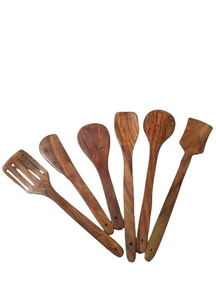 Six Wooden Kitchen Long Spoon Pure sheesham Wood with Spoon Holder thumbnail 3