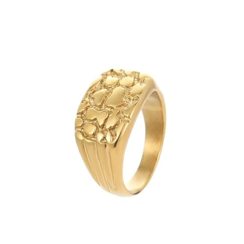 Gold Plated Nugget Ring for Men & Women – Stainless Steel Chunky Hip Hop Rings - Hypoallergenic Unisex Jewelry – US Size 5-13 – Gift Box Included - Image 1