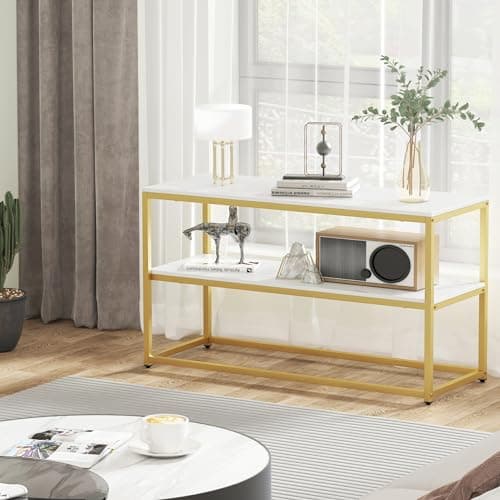 Function Home TV Stand for TVs up to 50 Inch, 3 Tier Entertainment Center, Modern TV Cabinet with Marble Top and Gold Metal Base, 42" Media Console Table with Storage for Living Room Bedroom - 42" Gold thumbnail 7