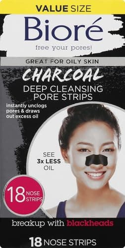 Biore Charcoal Deep Cleansing Pore Strips, Nose Strips for Blackhead Removal on Oily Skin, Features C-Bond Technology with Instant Pore Unclogging, 18 Count thumbnail 4