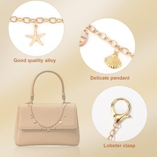 Lyreh Starfish Bag Chain for Women, Starfish Bag Charm with Seashell Pearl Designs Beach Chain Handbag Purse Decor (Gold-Tone) thumbnail 4