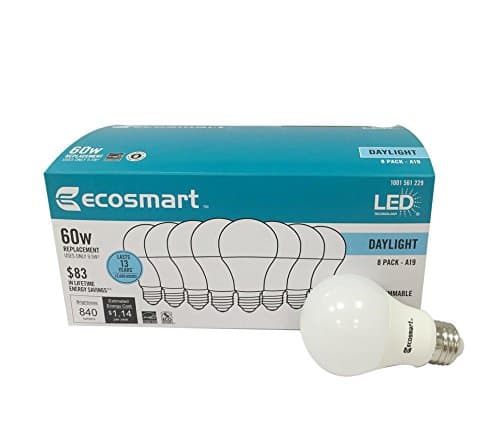 Ecosmart 8 Pack LED A19 Light bulb, 60w Equivalent (A19 Daylight) - Image 1