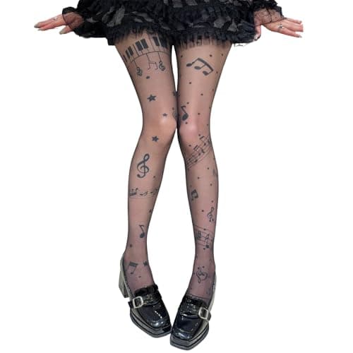 JOLILUNA Whimsy Twee Piano Tights Funky Y2k Music Note Tights - Image 1
