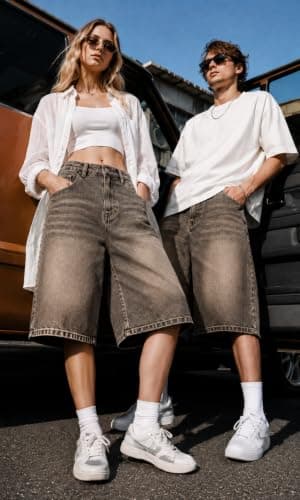 Vamtac Mens Baggy Jean Shorts Y2K Washed Long Denim Shorts Casual Loose Fit Streetwear Jorts, Brown, 32 thumbnail 3