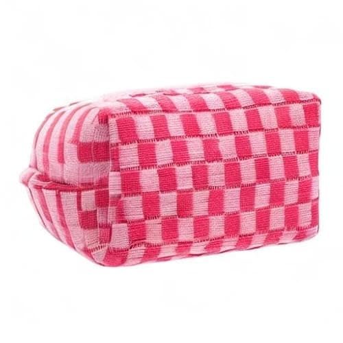 PAZIMIIK Checkered Makeup Bag for Purse Portable Zipper Make Up Pouch Small Cosmetic Case for Travel Accessories (Hotpink) thumbnail 6