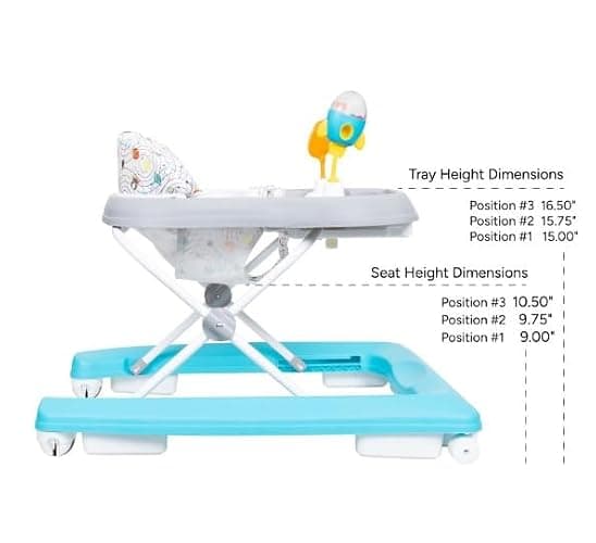 Smart Steps Trend Activity Walker and Entertainer with Removeable Toys, Large Tray, Cup Holder, Adjustable Height and Flat Fold Frame for Storage, Ages 6 Months +, Space Walk Navy thumbnail 9