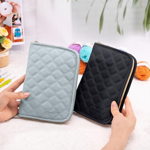 MYBAGZING Crochet Hook Case – Empty Organizer with 24 Slots for Crochet Hooks & Ergonomic Aluminum Crochet Needles, Zipper Pocket for Accessories and Supplies thumbnail 3