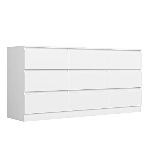 Vibe & Dine White Dresser 9 Drawer, Modern Long Dresser for Bedroom, Wood Chest of Drawers with Wide Storage for Living Room - Image 1