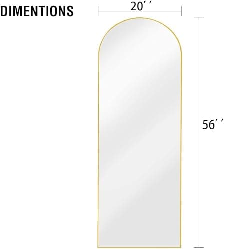 OGCAU Floor Mirror Full Length, 56"x20" Arched-Top Full Body Mirror, Hanging or Leaning, Standing, Wall Mirror with Aluminum Frame for Bedroom Living Room, Gold thumbnail 2