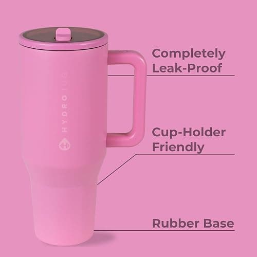HydroJug Traveler - 40 oz Water Bottle with Handle & Flip Straw - Fits in Cup Holder, Leak Resistant Tumbler-Reusable Insulated Stainless Steel & Rubber Base - Gifts for Women & Men, Taffy thumbnail 3