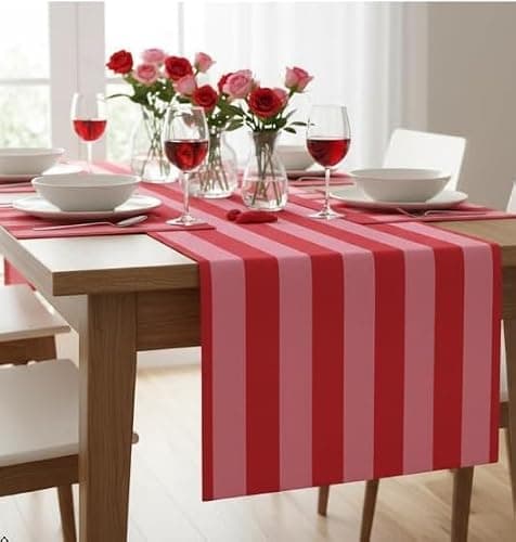 Folkulture Pink Table Runner 72 inches Long, Spring Easter Decorations - Vertical Striped Pink & Red Farmhouse Table Runner for Home Decor - House Warming Gifts New Home Essentials, 100% Cotton - Image 1