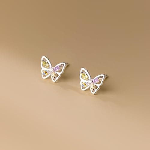 Pargleev Cute Butterfly Stud Earrings Sterling Silver 925 Dainty Cubic Zriconia Crystal Studs Gifts for Women Girls thumbnail 6