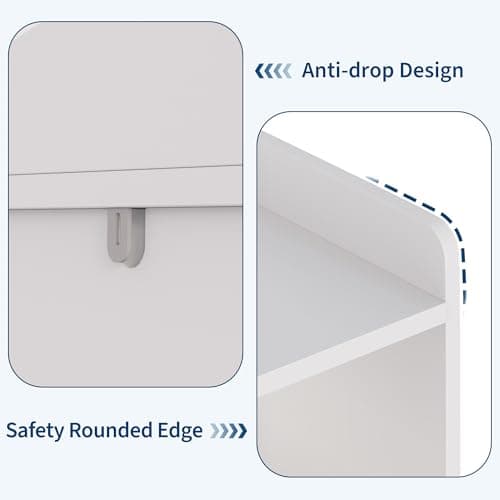 Garvee Toy Storage Organizer with Movable Drawers, Kids Bookshelf with Hidden Wheels & Open Cubbies, Multifunctional Floor Storage Chest for Playroom, White thumbnail 7