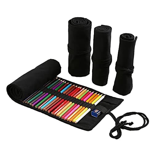 DIYOMR 24/36/72 Slots Pencil Wrap Pencil Rolls, Artist Colored Pencils Roll Up Bag Short Brushes Pouch Case Pencils Organizer for Drawing Coloring and Sketching (Black, 36slots) - Image 1