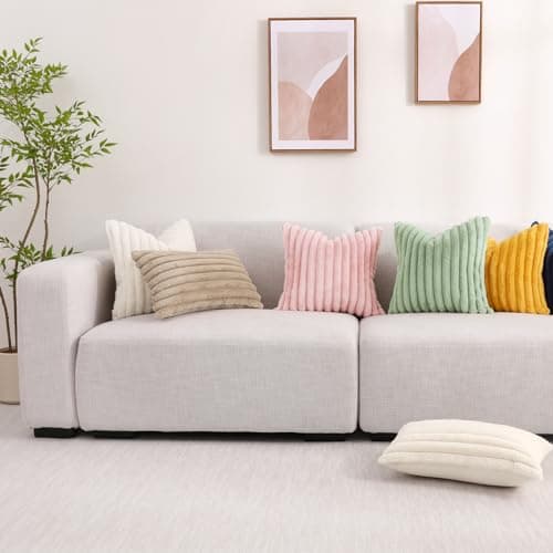 decorUhome Faux Fur Throw Pillow Covers 18x18 Set of 2, Decorative Soft Plush Striped Couch Pillow Covers with Velvet Back for Sofa, Bed, Living Room, Pink - 18 x 18-Inch (Pack of 2) - Pink thumbnail 9