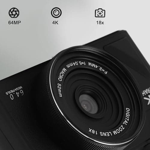 Yunir 4K Digital Camera 64MP UHD 18X Zoom Autofocus Retro Compact Digital Camera with 3 Inch Flip Screen for Travel Photography thumbnail 8