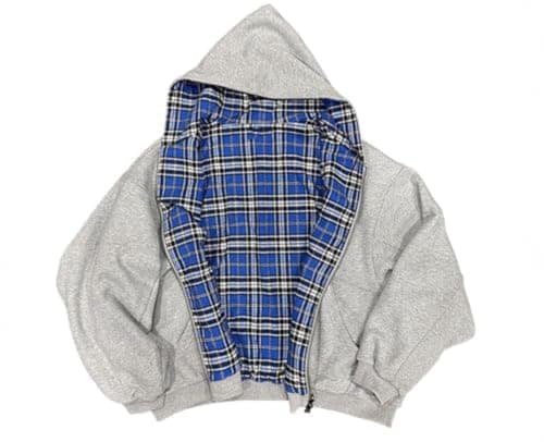 HOHOPEACH Y2k Grunge Plaid Zip Up Hoodie Men Women Reversible Oversized Emo 2000s Graphic Hoodie Fall Baggy Sweatshirts - Image 1