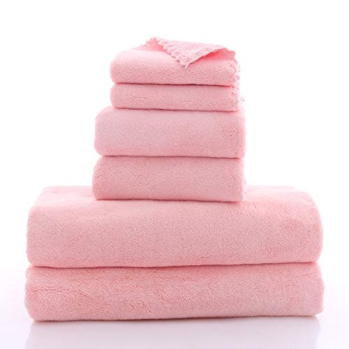 MOONQUEEN Ultra Soft Towel Set - Quick Drying - 2 Bath Towels 2 Hand Towels 2 Washcloths - Microfiber Coral Velvet Highly Absorbent Towel for Fitness, Bathroom, Sports, Yoga, Travel (Pink, 6 Pcs) thumbnail 7