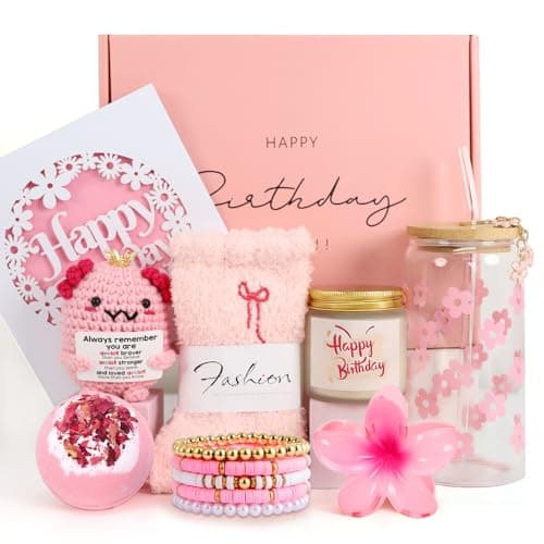 Birthday Gifts for Teen Girls, Women, Her, Unique Happy Birthday Gift Baskets for Best Friend, Daughter, Sister, Granddaughter, Cute Axolotl Crochet Ideal Gift Set 9pcs - Image 1