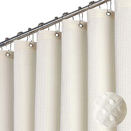 Ivory Fabric Shower Curtain - Waffle Textured Heavy Duty Cloth Curtains for Bathroom, 256GSM Hotel Luxury Weighted Polyester Bath Curtain Set with 12 Plastic Hook, 72Wx72H,Cream/Ivory - Image 1