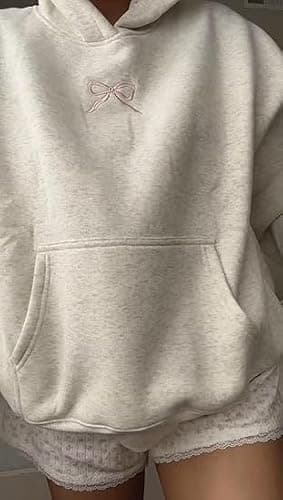 PLAYPUNK Womens Bow Hoodie Graphic Cute Hoodies for Teen Girls Oversized Long Sleeve Pullover Vintage Streetwear thumbnail 2