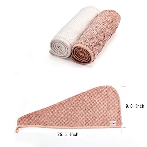 M-bestl 2 Pack Microfiber Hair Towel Wrap,Hair Drying Towel with Button,Quick Dry Hair Towel Turban for Women,Absorbent Anti-frizz Head Towel for Long Thick Curly Hair(Pink&Beige) thumbnail 7