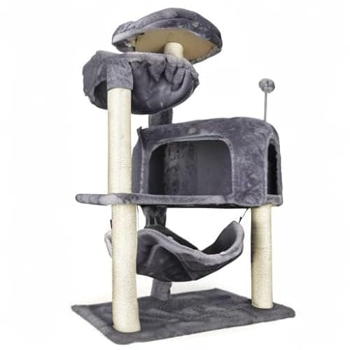 YUNIQUE Cat Tree with Cat Condo and Big Hammock, Grey thumbnail 8