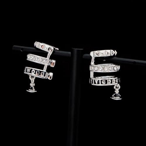 Three Circles Earrings of Saturn for Women - Zircon Saturn Earrings Ear Studs(Silver Black) thumbnail 4