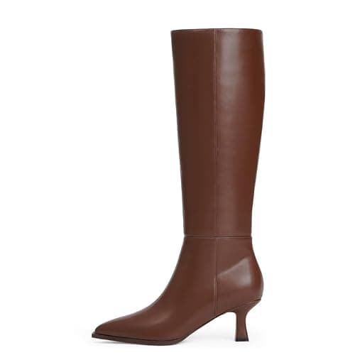 Modatope Knee High Boots Kitten Low Heel Faux Leather Pointed Toe Side Zipper Fall Long Tall Boots for Women thumbnail 2