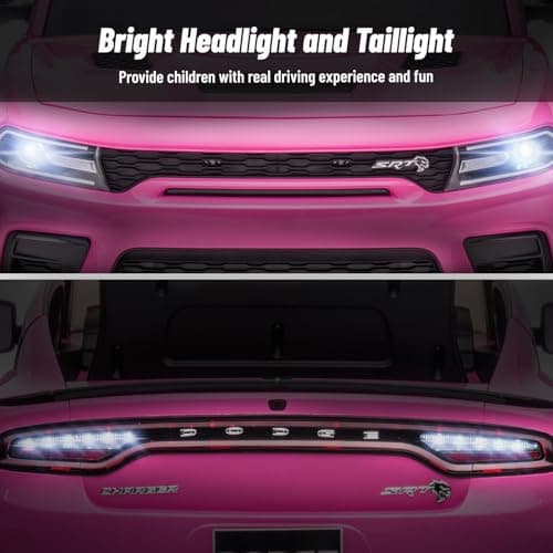 Electric Car for Kids,Licensed Dodge Charger SRT Hellcat Ride on Car,3.1mph Max Speed,12V 7A Kids Electric Vehicle with Remote Control,Music,LED Light,Bluetooth (Pink) thumbnail 5