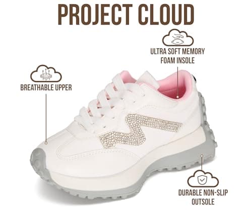 Project Cloud Kid Shoes for Girls - Girls Sneakers with Breathable Upper, Lightweight Design, Memory Foam Insole & Non-Slip Outsole (Lecco_K,WHITCOMBO,1) thumbnail 3