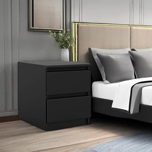 2 Drawer Nightstand, Black Matte | Contemporary Design, Handle-Free thumbnail 2