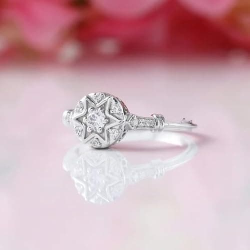 1 Ct Round Cut Diamond Vintage Art Deco Star Shape Edwardian Engagement Rings For Women 14K White Gold Plated 925 Sterling Silver Handcrafted Openwork Anniversary Ring Customized Jewelry Gift For Her thumbnail 3