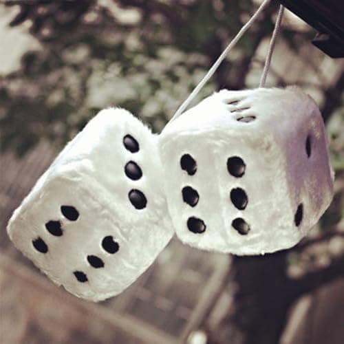 Car Mirror Hanging Furry Dice, Classic Vintage Soft Square Hanging Fuzzy Dice, Accessories Ornament Decoration for Car Rearview and Automotive Interior Mirror (White) thumbnail 3