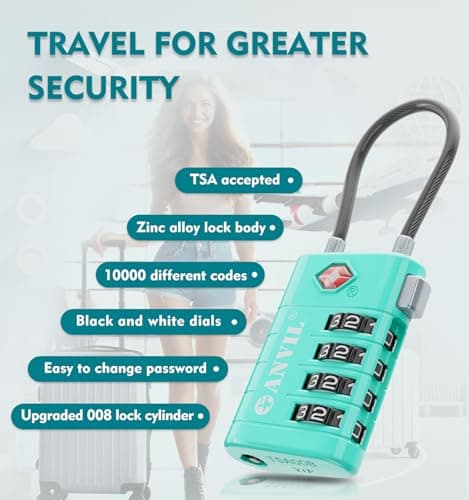 ANVIL TSA Approved Luggage Locks with Search Alert Indicator, 4-Digit Combination Suitcase Lock, Advanced TSA008 Core Heavy Duty Anti-Theft Travel Lock for Double Zippers, Backpacks thumbnail 5