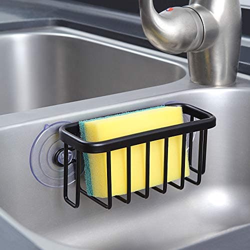 SunnyPoint NeverRust Kitchen & Bathroom Sink Caddy for Sponges, Scrubbers, Soap, 6" x 2.5" x 2.65", with Adhesive Mount - Additional Suction Cup Included –Aluminum (Black) thumbnail 2