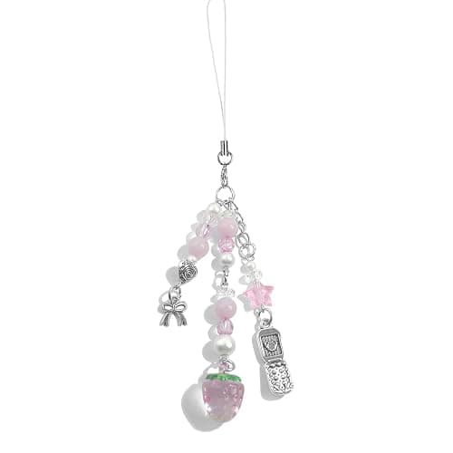 cioatu Cute Y2K Phone Charm Aesthetic Cellphone Chain Strap Lanyard For Phone Pink Strawberry Butterfly PhoneCharms for Bag Keychain Airpods Camera (Pink Strawberry) - Image 1
