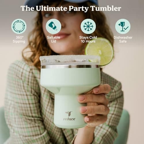 REDUCE Saltini 16 oz Cocktail Tumbler - Insulated Margarita Tumbler with Lid - Keeps Drinks Cold for 10 Hours - 360 Sippable Martini Glass Alternative - Shatterproof, Perfect for Parties - Daiquiri thumbnail 2