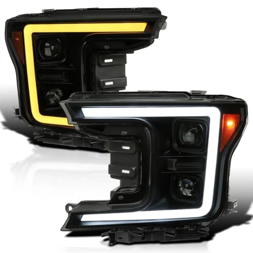 SPEC-D TUNING Black Smoke Sequential Switchback Projector Headlights w/LED Light Bar Compatible with 2018-2020 Ford F-150, Left + Right Pair Headlamps Assembly - Image 1
