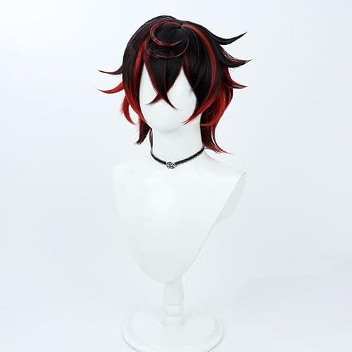 TEDPRBGE Short Black Mix Red Wig Short Straight Wigs Layered Wig with Bangs Heat Resistant Role Play Cosplay Show Wigs (Black Red) thumbnail 2