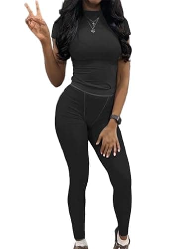 AYWA Two Piece Outfits for Women Fitted Crew Neck T-shirt High Waist Leggings Biker Shorts Matching Sets Streetwear - Image 1