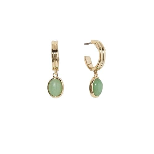 Candro CANDRO 18K Genuine Gold Plated Natural Green Aventurine Women's Earrings, S925 Silver Needle Anti-allergy Lasting Gloss Craft, Vintage Elegant Green Pendant Earrings, Gift Friends Family - Image 1